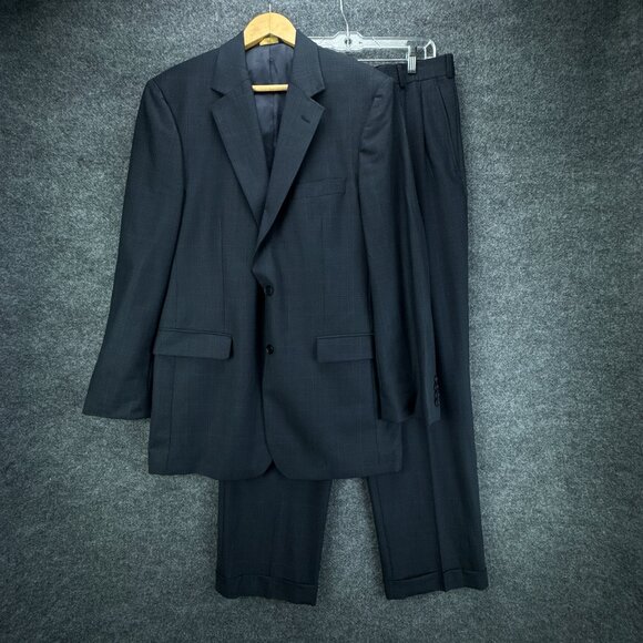 Brooks Brothers 346 Suit Mens Jacket 41L Pants 36W 2PC Blue‎ Check Wool Blend - Picture 1 of 15